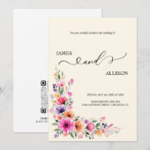鮮やかなフクシアの花のQRコード付き結婚式招待状 招待状 (正面/裏面)