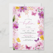 鮮やかなフクシアピンクの洗礼 誕生日 花  招待状 (正面)