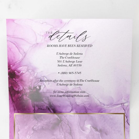 鮮やかなフクシア抽象インクの結婚式 三つ折り招待状 (内部最初)