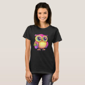 鮮やかなフクロウのイラスト Tシャツ (正面フル)