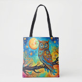 鮮やかなフクロウのケレシ疑問に思アル：と魔法 トートバッグ (正面)