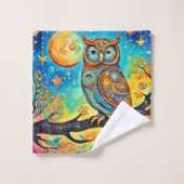 鮮やかなフクロウのケレシ疑問に思アル：と魔法 バスタオルセット (ウォッシュタオル)