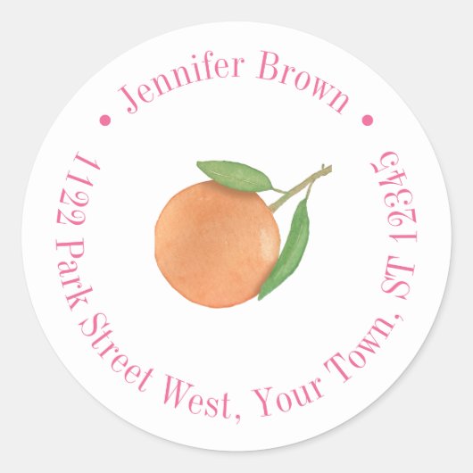 鮮やかなフューシャ オレンジ 返送先住所ラベル ラウンドシール (正面)