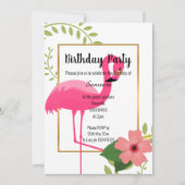 鮮やかなフラインゴ ヒビスカス ホワイト ピンク ゴールド 招待状 (正面)