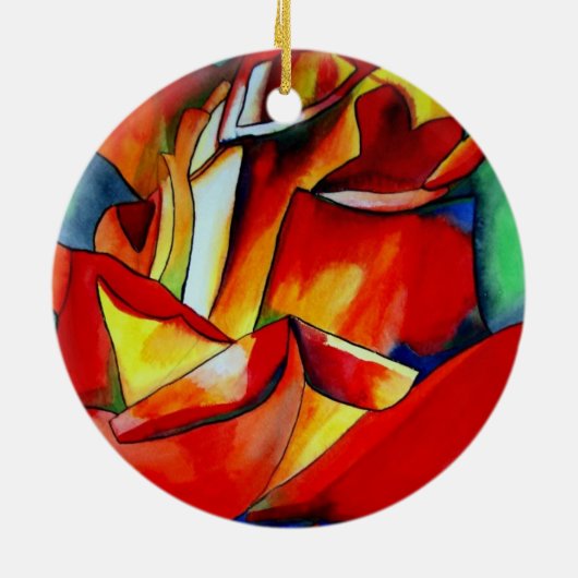 鮮やかなフランス自由のバラの水彩画アート セラミックオーナメント (裏面)