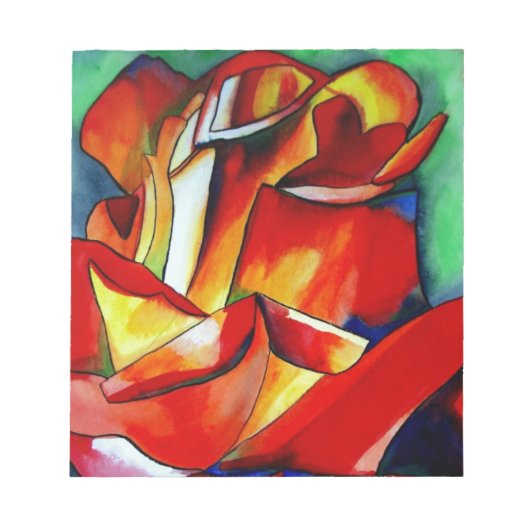 鮮やかなフランス自由水彩画の赤いバラのアート ノートパッド (正面)