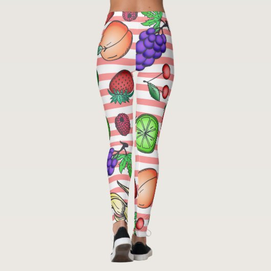鮮やかなフルーツカクテルのイラストレーションはの縞で飾ります レギンス (裏面)
