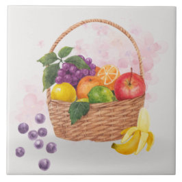 鮮やかなフルーツバスケット 水彩画アート タイル