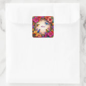 鮮やかなフローラフレームカラフル(自然に鳥を含む) スクエアシール (バッグ)