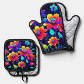 鮮やかなフローラブーケ 鍋つかみ&鍋敷きセット (正面/裏面)