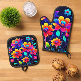 鮮やかなフローラブーケ 鍋つかみ&鍋敷きセット