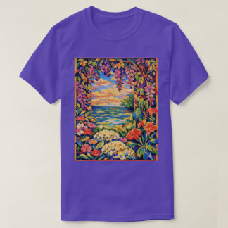 鮮やかなフローラルオーシャンサンセットガーデン – ファウヴ Tシャツ