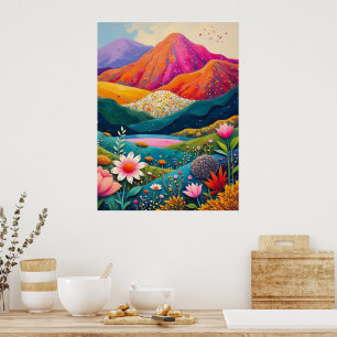 鮮やかなフローラ山景色 – 鮮やか自然 ポスター