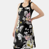 鮮やかなフローラ水色:黒い背景 エプロン (インサイチュ)