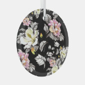 鮮やかなフローラ水色:黒い背景 ガラスオーナメント (正面右)