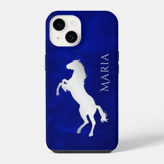 鮮やかなブルーシルバーの馬 iPhoneケース (裏面)