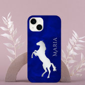 鮮やかなブルーシルバーの馬 iPhoneケース