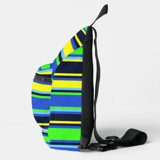 鮮やかなブルー、ライム、イエローソーストライプのバッグ スリングバッグ (右)