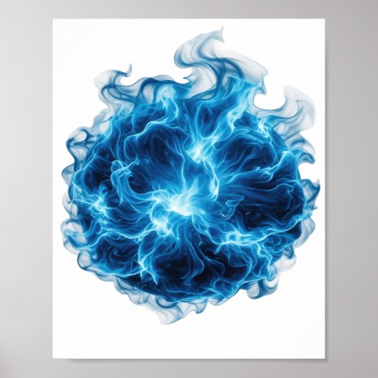 鮮やかなブルー BLUE+FIRE+BALL 引用デザイン ポスター (正面)