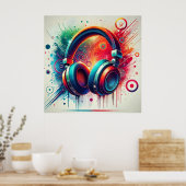 鮮やかなヘッドホ芸術的ン ポスター (キッチン)