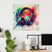 鮮やかなヘッドホ芸術的ン ポスター (ホームオフィス)