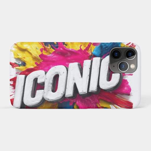 鮮やかなペイントスプラッターと白い立体字の「ICONIC」 Case-Mate iPhoneケース (裏面(横))