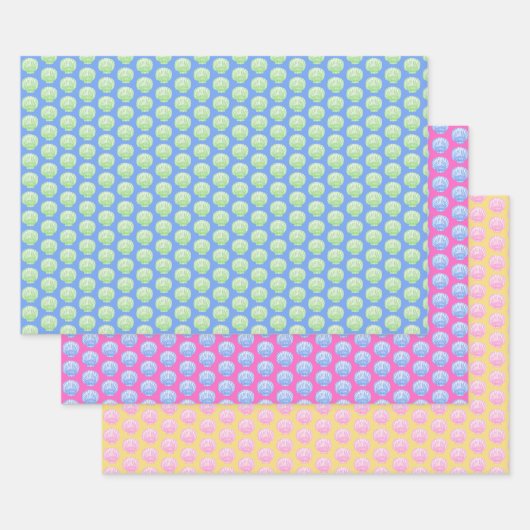 鮮やかなホタテ貝の包装紙 ラッピングペーパーシート (セット)