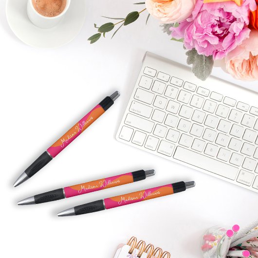 鮮やかなホットピンクとオレンジの抽象的なデザイン ボールペン