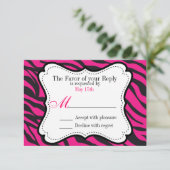 鮮やかなホットピンクとブラックのゼブラストライプ 結婚式招待状 出欠カード (スタンド正面)