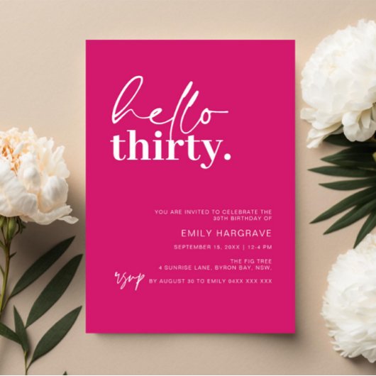 鮮やかなホットピンクのハロースターティー 30歳の誕生日パーティー 招待状