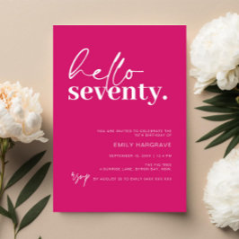 鮮やかなホットピンクのハロー70歳の誕生日パーティー 招待状