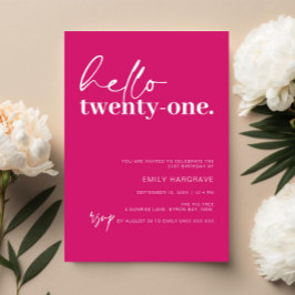 鮮やかなホットピンクのハロー 21歳の誕生日パーティー 招待状
