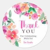 鮮やかなホットピンクの秋の花モチーフの感謝を込めたブライダルシャワー ラウンドシール (正面)