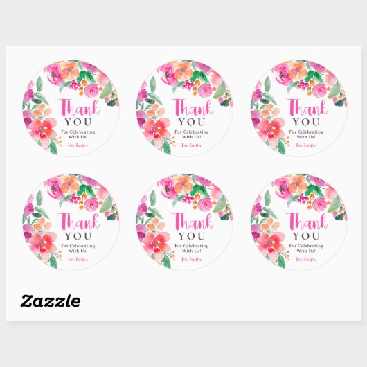 鮮やかなホットピンクの秋の花モチーフの感謝を込めたブライダルシャワー ラウンドシール (シート)