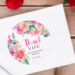 鮮やかなホットピンクの秋の花モチーフの感謝を込めたブライダルシャワー ラウンドシール