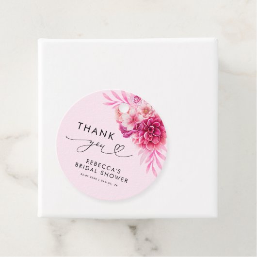 鮮やかなホットピンクの花柄のウェディングシャワーのお礼 フェイバータグ (インサイチュ)