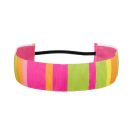 鮮やかなホットピンク、深いオレンジとライムグリーンのストライプ アスレチックヘッドバンド
