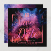 鮮やかなホーリーの粉のデザイン セーブザデート (正面/裏面)