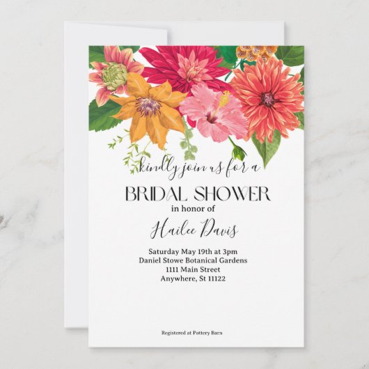 鮮やかなボタニカルフラワーのウェディングシャワー招待状 招待状 (正面)