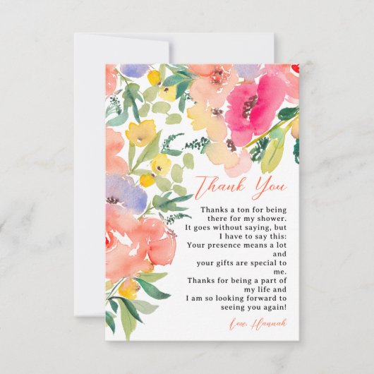 鮮やかなボヘミアンガーデンの花のウェディングシャワー サンキューカード (正面)