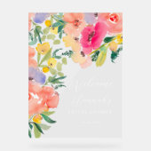 鮮やかなボヘミアンガーデンの花のウェルカム アクリルサイン (正面)