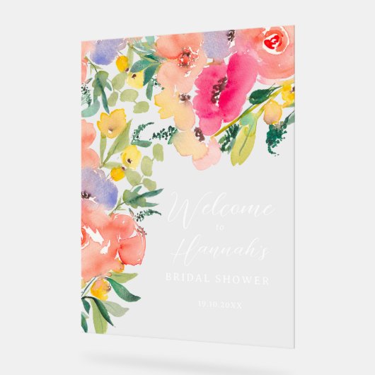 鮮やかなボヘミアンガーデンの花のウェルカム アクリルサイン (傾斜)