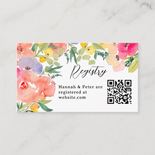 鮮やかなボヘミアンガーデンフラワーの結婚式登録 エンクロージャーカード (正面)