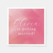 鮮やかなボヘミアンピンクオンブレ手書き名前のウェディングシャワー スタンダードカクテルナプキン (正面)