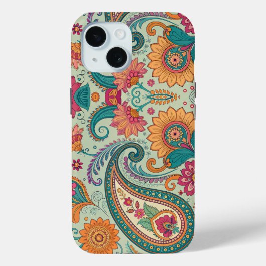 鮮やかなボヘミアン柄の淡いグリーンのフラワーパターン Case-Mate iPhoneケース (裏面)