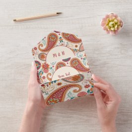 鮮やかなボヘミアン柄の白い花模様 オールインワン招待状