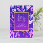 鮮やかなボルドーパープルの水彩植物グリッター パーティー 招待状 (スタンド正面)