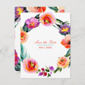 鮮やかなボールドフラワーリング水彩デザインのSave the Date 案内ポストカード (正面/裏面)