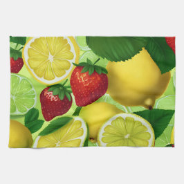 鮮やかなポップアートのフルーツ キッチンタオル