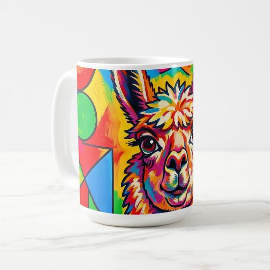 鮮やかなポップアートのリャマの肖像画 コーヒーマグカップ (正面左)